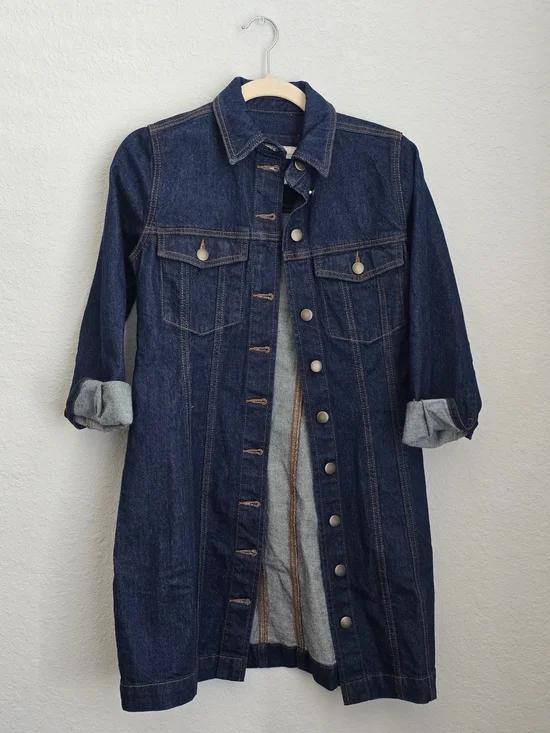 LOFT Dark Blue Denim Long Sleeve Jacket Dress - Picture 1 of 3